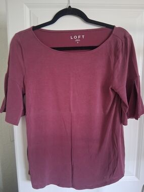 LOFT Short Sleeve Scoop Neck Top - Mauve Pink
